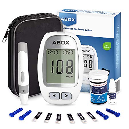 Blood Glucose Meter Kit, ABOX Glucose Monitor Diabetes Testing Kit with 25 Test Strips, 25 Lancets and Everything You Need to Test Blood Sugar Level, 900 Memory, 5s Reading, Hypo & Ketone Alert