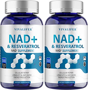 NAD Supplement 1500mg, 99% Ultra Purity NAD & Trans-Resveratrol Supplement Enhanced Absorption, Promotes Anti-Aging, Skin Health and Promotes Immune - 2PACK Total 240 Capsules