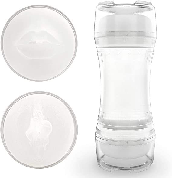 Male Masturbator Cup, Transparent 2 in 1 Pocket Pussy with 3D Realistic Textured Vagina, Lip Oral Sex Real Feeling Stroker, Masturbation Adult Toy for Men