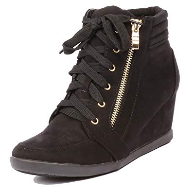 ShoBeautiful Women's Fashion Wedge Sneakers High Top Hidden Wedge Heel Platform Lace Up Shoes Ankle Bootie