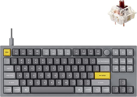 Keychron Q3 Wired Custom Mechanical Keyboard Knob Version, TKL QMK/VIA Programmable Macro with Hot-swappable Gateron G Pro Brown Switch Double Gasket Compatible with Mac Windows Linux (Grey)