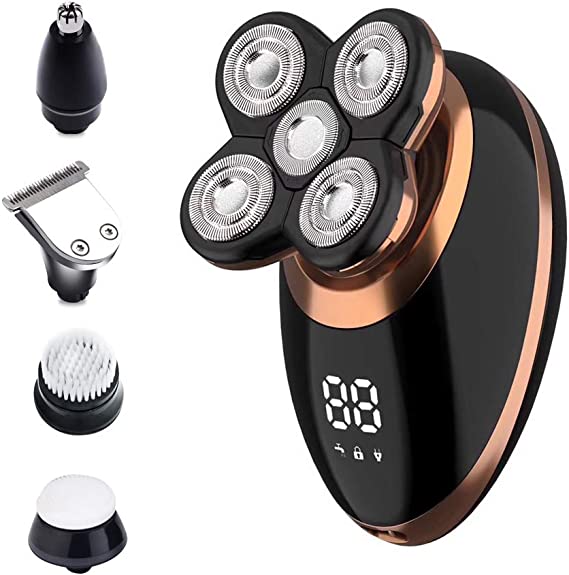 Surker Head Shavers for Bald Men 4d Electric Razor 5 in 1 Nose Beard Trimmer Hair Clipper Shaving Kit Rotary Shaver Cordless USB Rechargeable Facial Grooming Kit Waterproof