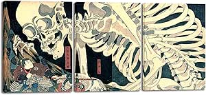 Wieco Art 3 Piece Witch and Skeleton Ukiyo-E by Utagawa Takiyasha Historic Cultural Illustrations for Living Room Bedroom Home Decorations Landscape Artwork