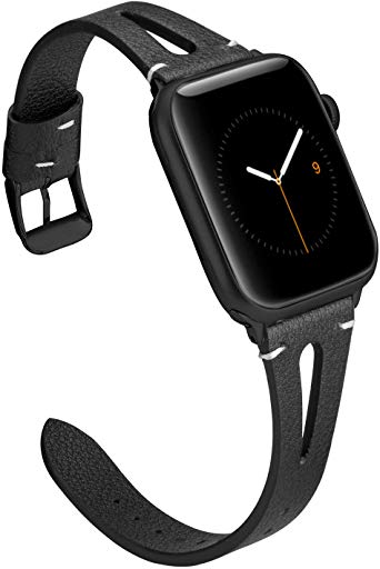 Wearlizer Black Leather Bands Compatible with Apple Watch Straps 38mm 40mm iWatch Womens Mens Special Triangle Hole Wristband Sport Replacement Bracelet (Metal Black Buckle) Series 4 3 2 1 Edition