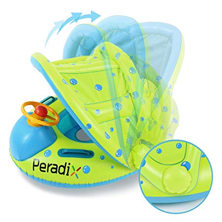 Peradix Baby Float Toddler Pool Float with Canopy Sunshade Roof Inflatable Swimming Ring Water Fun Baby Beach Toy (Age 6 Month )