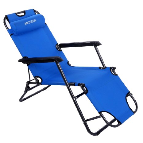 New Ancheer Folding Lounge Nylon Outdoor Chair Pool Beach Home Recliner With Pillow