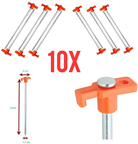 ADEPTNA Large Heavy Duty Storm Proof Pack of 10 Galvanized Steel Rust Proof Tent Pegs – These Steel Hard Ground Pegs are Ideal for a Hard And Rocky Ground