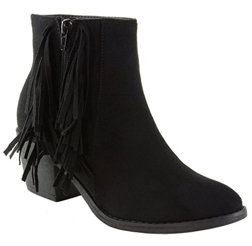 alpine swiss Arosa Micro Suede Women's Fringe Boots Block Heel Zip Up