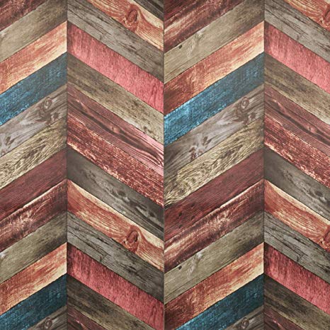 Chevron Wood Wallpaper - Wood Peel and Stick Wallpaper - Contact Paper or Wall paper - Removable Wallpaper - Vintage Dark Wood Panel Wallpaper - 1.48 ft x 9.83 ft 14.55 sq ft (17.71” Wide x 118” Long)
