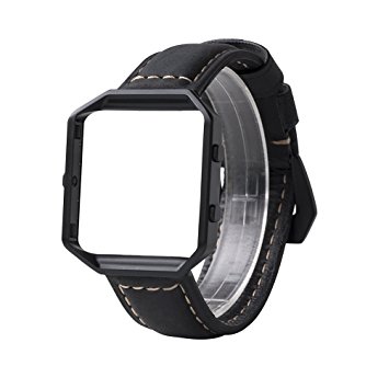 Wearlizer Vintage Replacement Leather Strap with Metal Frame for Fitbit Blaze