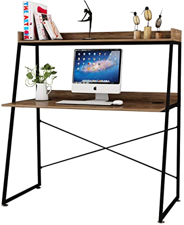 DESIGNA Computer Desk with Bookshelf, Ladder Desk 48 Inch Writing Table Workstation, Space Saving Office Home Gaming Desk Multi-Functional Industrial Style Desk, Archaize Brown
