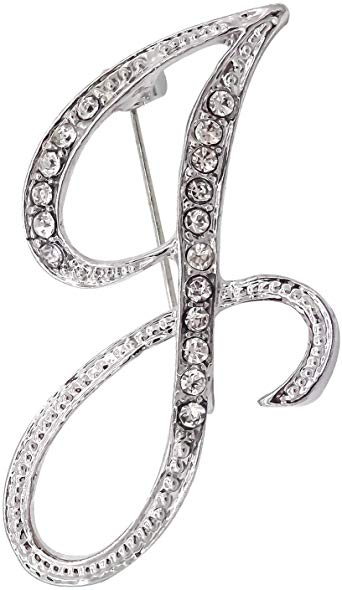 L'vow Clear Crystal Script Initial 26 Letter A - Z Brooch pin