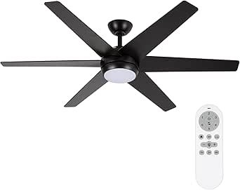 hykolity 52 inch Ceiling Fans with Integrated LED Lights and Remote Control, 6 Blades, 6 Speed, Dimmable, 3CCT, Quiet Reversible Motor, Indoor Modern Ceiling Fan - Black