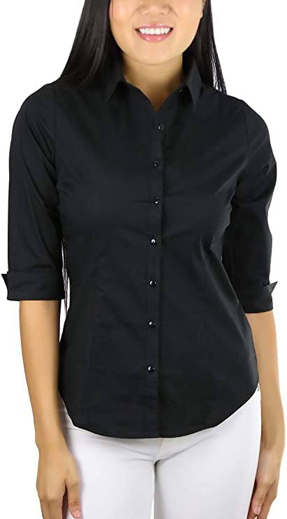 ToBeInStyle Women's 3/4 Sleeve Button Down Fitted Collared Shirt