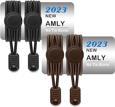 AMLY Elastic Boot Laces-2 Pairs, No Tie Shoelaces for Adults, Heavy Duty Shoe Laces for Hiking Walking Boots