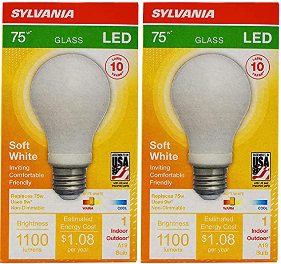 Sylvania High Definition LED Bulbs - 75w Replacement (Uses 9w) - 1100 Lumens - 2700 Kelvin - A19 - Non-Dimmable (2 Pack)