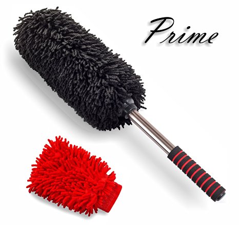 Super Soft Microfiber Car Duster Including Microfiber Wash Mitt - Safe for Any Surface - New Stylish Design - Auto Detailing Kit for Exterior and Interior
