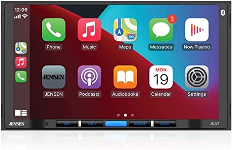 JENSEN J1CA7 7-inch Touch Screen Double DIN Car Stereo Media Receiver | Apple CarPlay Android Auto | Bluetooth Hands Free Calling & Music Streaming | Backup Camera Input | USB Playback & Charging