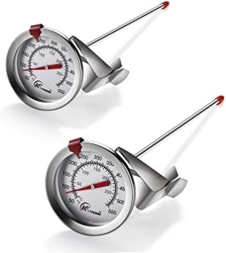 KT THERMO Deep Fry Thermometer With Instant Read,Dial Thermometer（2-PACK）,6" Stainless Steel Stem Meat Cooking