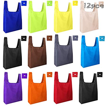 KUUQA 12 Pack Reusable Grocery Bags Reusable Shopping Bags with Pouch Foldable Bags for Groceries, Shopping, Travel (Colorful)