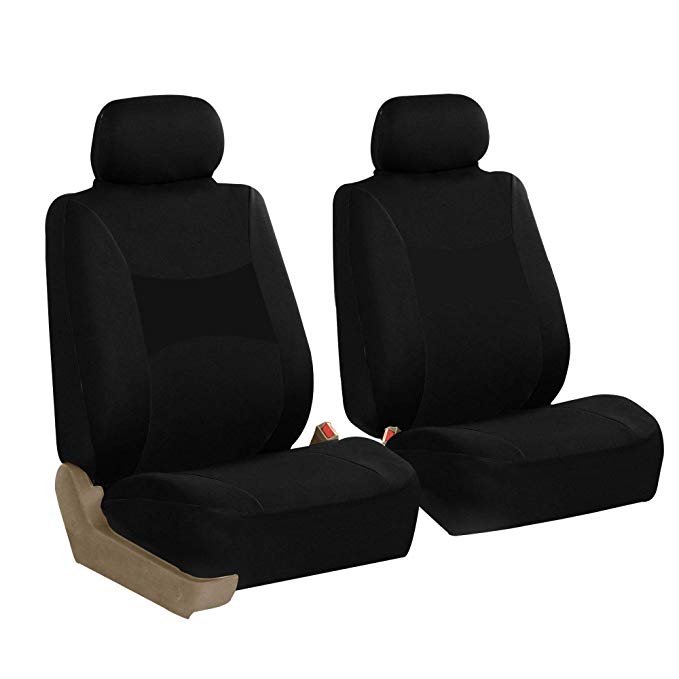 FH Group FB030102 Light & Breezy Black Cloth Seat Cover Set Airbag Compatible, Solid Black Color, Fit Most Car, Truck, SUV, or Van