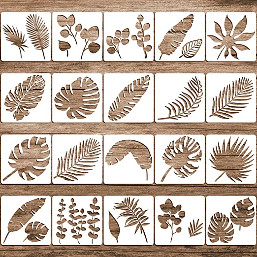 20 Pieces Stencils for Painting Reusable Animal Plant Music Stencil Spring Summer Fall Winter Stencil Template, DIY Stencils for Painting on Wood Canvas Christmas Decor (Summer Leaves)