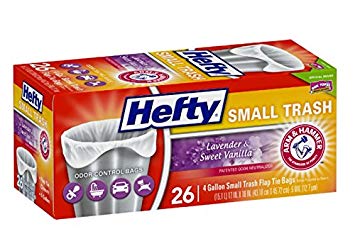 Hefty Small Trash/Garbage Bags (Odor Control, Lavender Sweet Vanilla, Flap Tie, 4 Gallon, 26 Count)