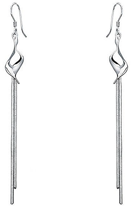 Women 925 Sterling Silver Long Linear Tassel Torsion Hook Dangle Earrings by Joyfulshine