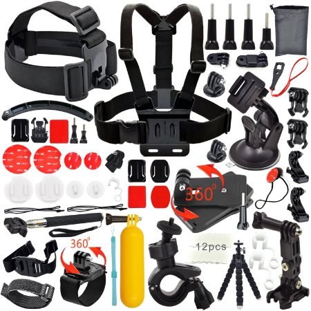 Erligpowht Common Foundation Accessories Kit for sj4000/sj5000 cameras and GoPro Hero 4/3 /3/2/1 Cameras in Parachuting Swimming Rowing Surfing Skiing Climbing Running Bike Riding Camping Diving Outing Any Other Outdoor Sports