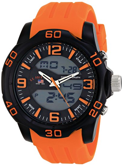 U.S. Polo Assn. Sport Men's US9476 Analog-Digital Watch With Orange Silicone Band