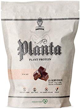 Ambrosia Planta - Premium Organic Plant-Based Protein | Vegan & Keto Friendly | Gourmet Flavors with No Bloating or Stomach Upset | Gluten & Soy Free | No Added Sugar | 25 Servings | Cacao