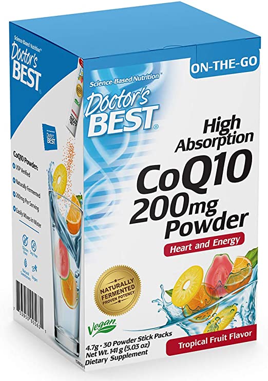 Doctor's Best Coq10 200mg Powder Stickpacks, Water Soluble, Supports Heart & Mitochondrial Health, Potent Antioxidant, Reduces Fatigue, Energy Production, Immune Health, 30 Stick Packs