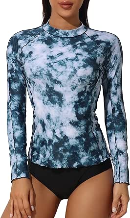 ATTRACO Rash Guard for Women Long Sleeve Printed Swim Shirts Rashguard UPF 50