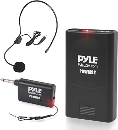 Portable VHF Wireless Microphone System - Professional Battery Operated Headset Lapel Lavalier Cordless Microphone Set W/Beltpack Transmitter, Adapter Receiver, for PA Karaoke DJ Party - Pyle PDWM92