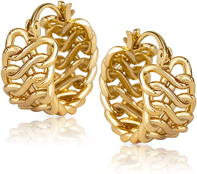 14k Gold Braided Huggie Hoop Earrings for Women | Gold Chunky Hoops | Gold Huggie Earrings for Women | 14 karat Gold Hoop Earrings | Chunky Gold Hoop Earrings | Chunky Gold Hoops Earrings for Women