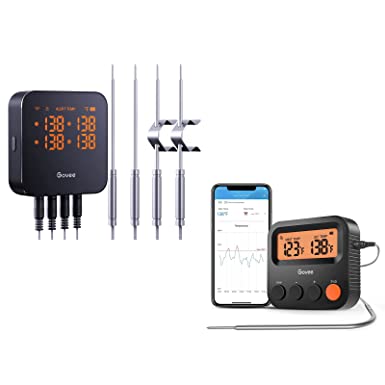 Govee Bluetooth Thermometer Bundle with WiFi Meat Thermometer, Smart Digital Wireless Grilling Thermometer, Remotely Monitor Temperatures, Alert Notifications for BBQ, Oven, Cooking, Kitchen, Grill