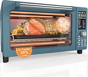 Nuwave Bravo Pro Smart Air Fryer Toaster Oven Combo, Airfryer Convection Oven Countertop, 12-in-1 Functions with Quicker & Even Crisp Technology, 1800W, 50-450°F, PFAS-Free, 21QT, Cozy Blue