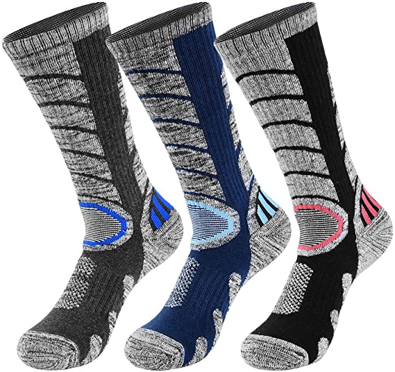 VBIGER Ski Socks Walking Socks Unisex Cushioned Breathable Cotton Thick Athletic Compression Socks for Skiing Cycling Hiking(3 Pairs)