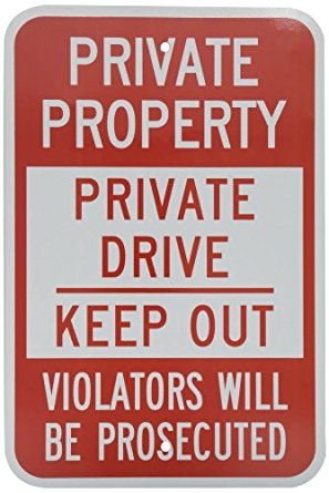 SmartSign 3M Engineer Grade Reflective Sign, Legend "Private Property - Private Drive Keep Out", 18" high x 12" wide, Red on White