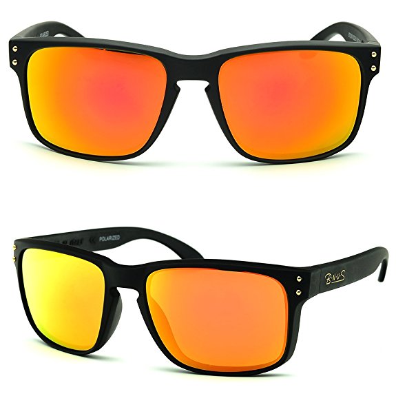 BNUS Italy made Classic Sunglasses Corning Real Glass Lens w. Polarized Option (Frame: Matte Black, Polarized Orange Flash)