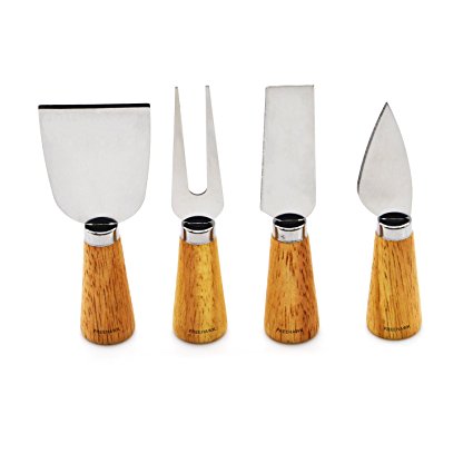 Freehawk 4 Pieces Set Cheese Knives with Bamboo Wood Handle Steel Stainless Cheese Slicer Cheese Cutter (Barrel Bamboo Handle)