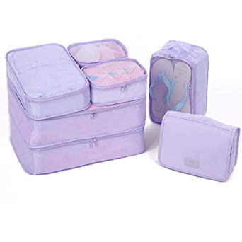 HiDay 7 Set Waterproof Packing Cube - 3 Travel Cubes   3 Pouches   1 Shoe Bag