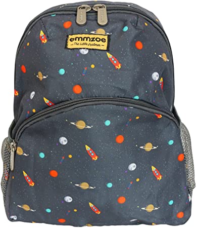 Emmzoe "Little Explorer" Mini Toddler and Kids Backpack - Lightweight - Fits Lunch, Table, Food, Books (Galactic Space)