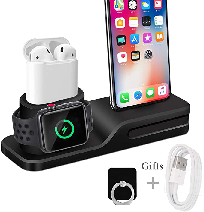 Wonsidary Stand for Apple Watch, 3 in 1 Universal Silicone Holder compatible for iWatch/iPhone/Airpods, Charging Docks Station for Apple Watch Series 5 4 3 2 1 AirPods iPhone 11 X 8 8 Plus 7 6