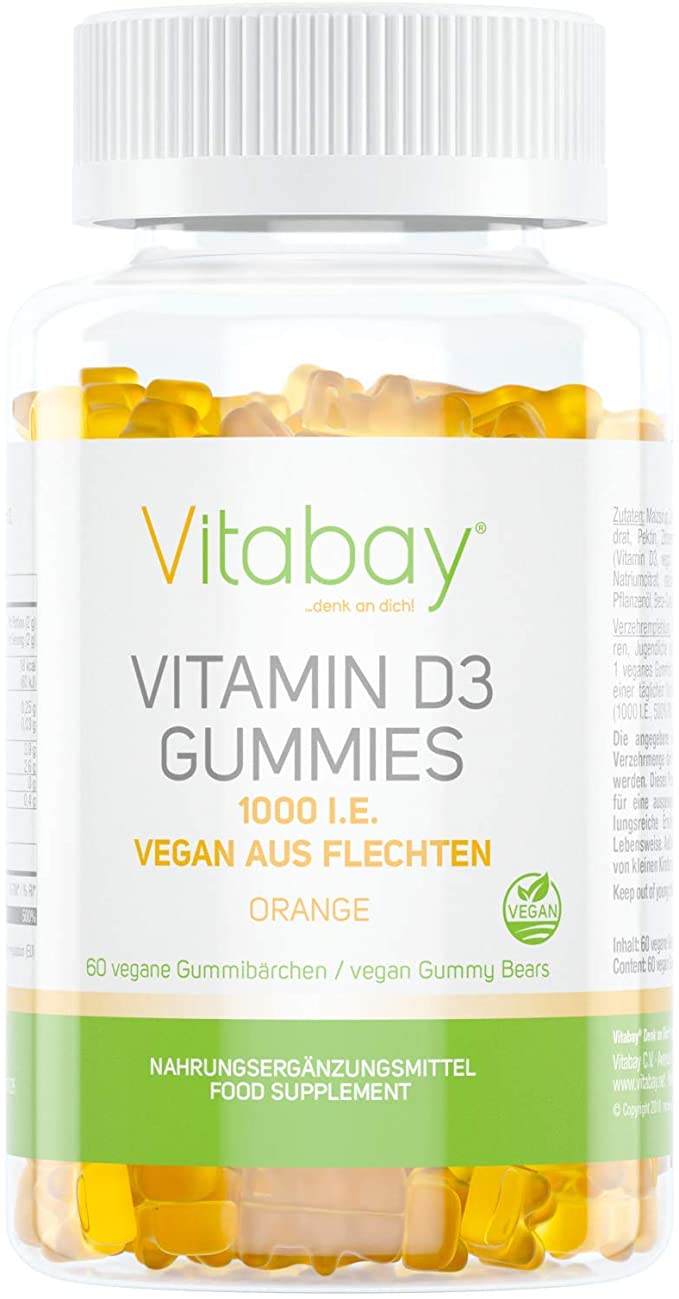 Vitamin D3 1000 IU/IU Gummy Bears - Orange Flavour - 100% Vegan Made of Plaits without Gelatin