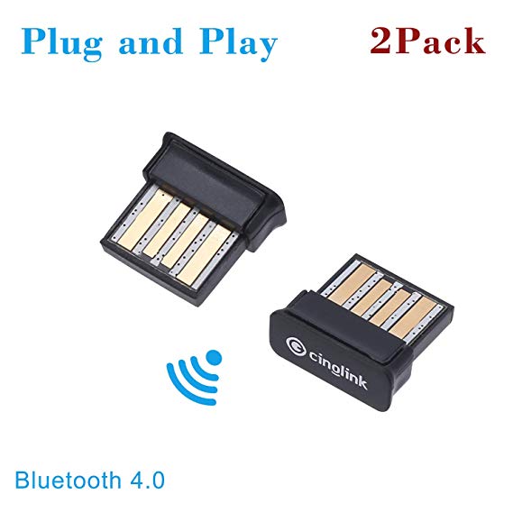 [2-Pack] Cinolink Bluetooth 4.0 Adaptor, Bluetooth 4.0 Adapter Dongle for PC Laptop Computer Desktop Stereo Music, Bluetooth Speaker,Skype Calls, Keyboard, Mouse, Support All Windows 10 8.1 8 7 XP Vis