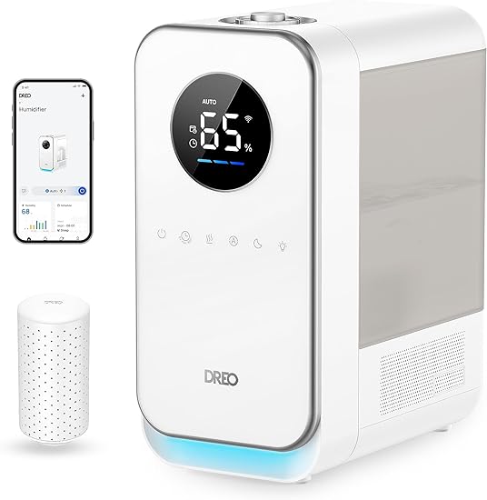 Dreo Smart 5L Humidifiers for Bedroom, Top Fill Quiet Cool Mist Humidifier with Demineralization Cartridge, Humidistat Control for Large Room Baby, Alexa/Google