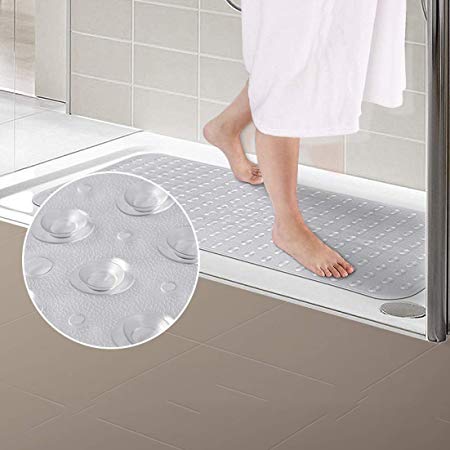 TownHouse Extra-Long(39"x16"), Shower, and BathTub Mat, Antibacterial, BPA, Latex, Phthalate Free, XL Size, Machine Washable, Superior Grip&Drainage Bath Mats, Clear