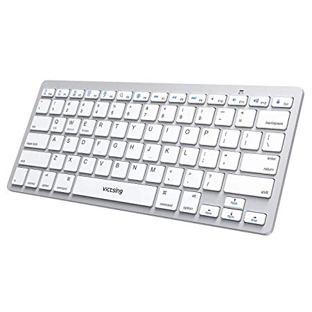 VicTsing Ultra-Slim Portable Bluetooth Keyboard, Wireless Keyboard for iOS (iPhone, iPad), Android, Windows, Mac Computer, Laptop, Tablet, Smartphone and Other Bluetooth Enabled Devices, Silver