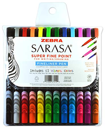 Zebra Sarasa Fineliner Pen, 0.8mm, Assorted, 12-Count